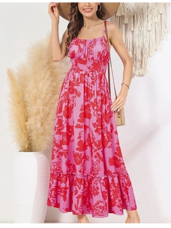 Grace Karin Dresses & Skirts - Grace Karin Pink and Red Floral Spaghetti-Strap Sundress